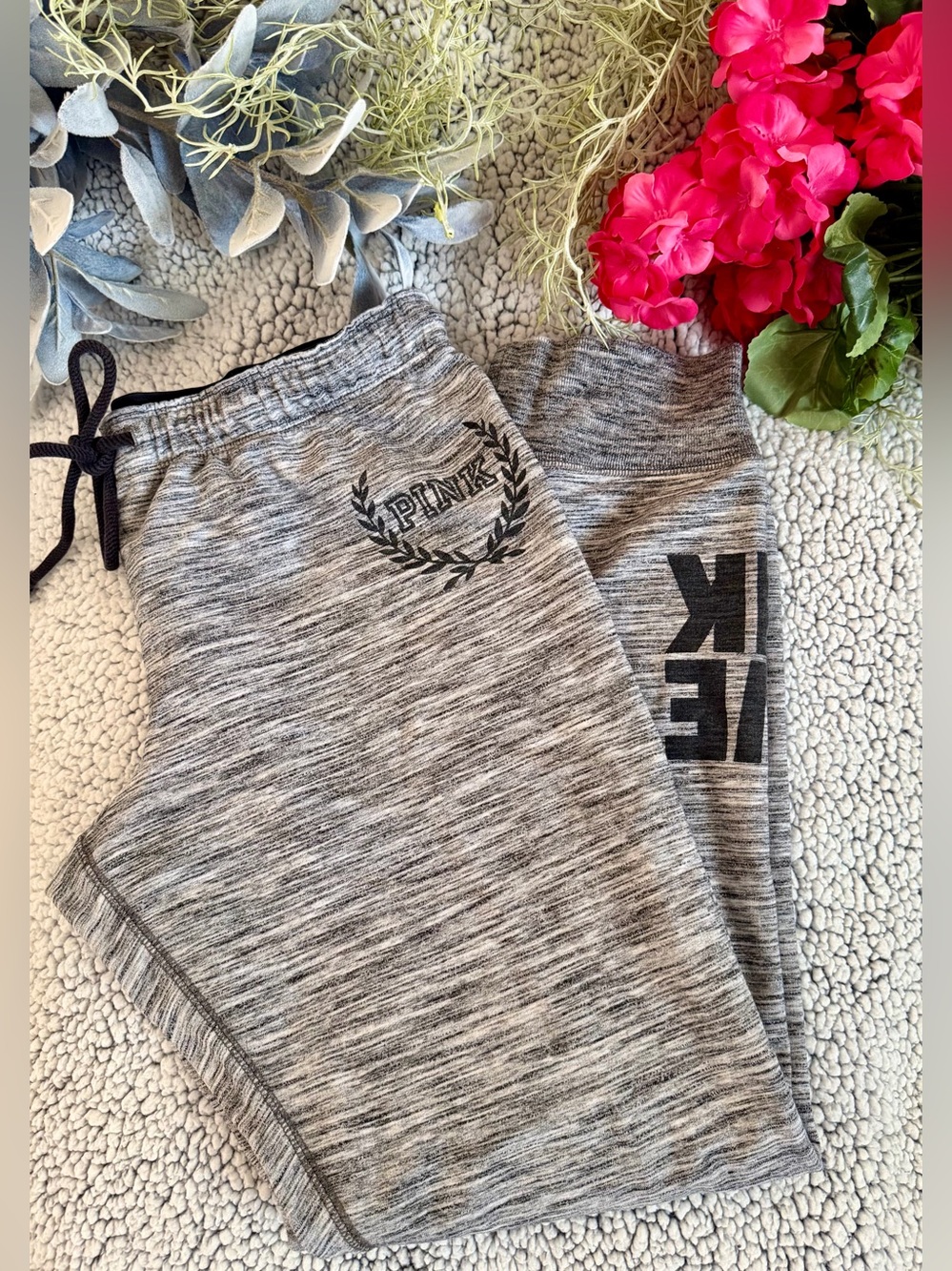 PINK Victoria's Secret Gray Lounge Pants with Black Waistband Detail
